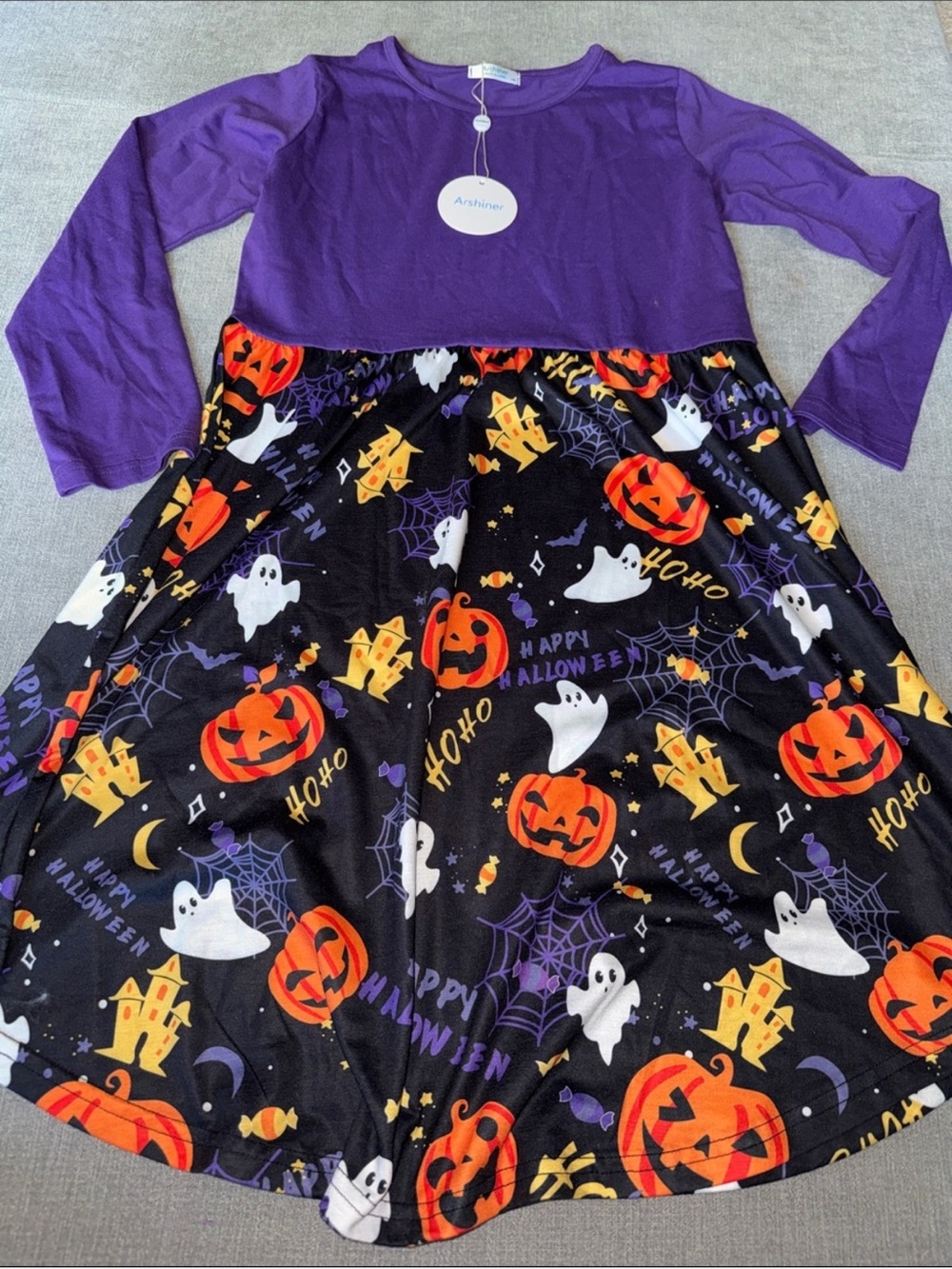 Happy Halloween Long Sleeve Pumpkin Graphic Dress